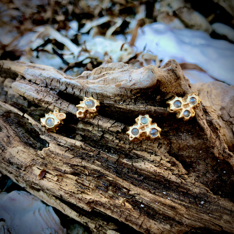 Gold 3 Barnacle Cluster Earrings with Diamonds