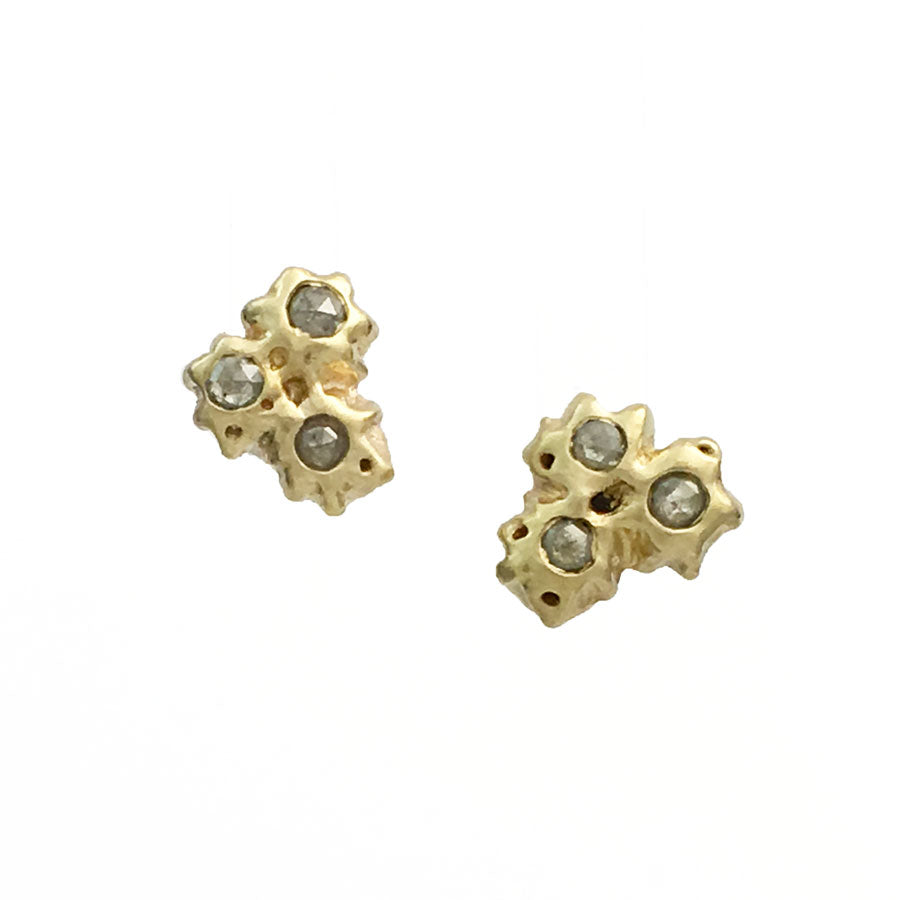 14 karat yellow gold 3 barnacle cluster earrings with Ice Diamonds