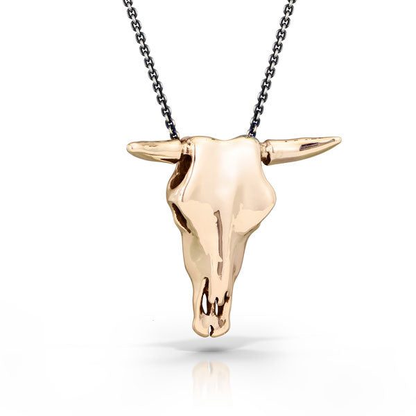 Filigree Bull Skull Necklace Charm in 10K Gold | Banter