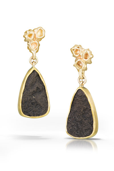 Gold Barnacle Black Jade Earrings
